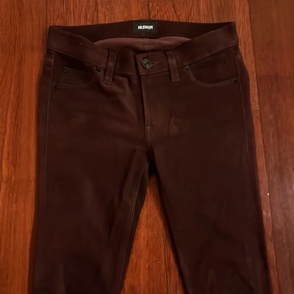 HudsonKrista Leather Crop Skinny Bordeaux Wax Suede Pants 24 Burgundy Maroon
